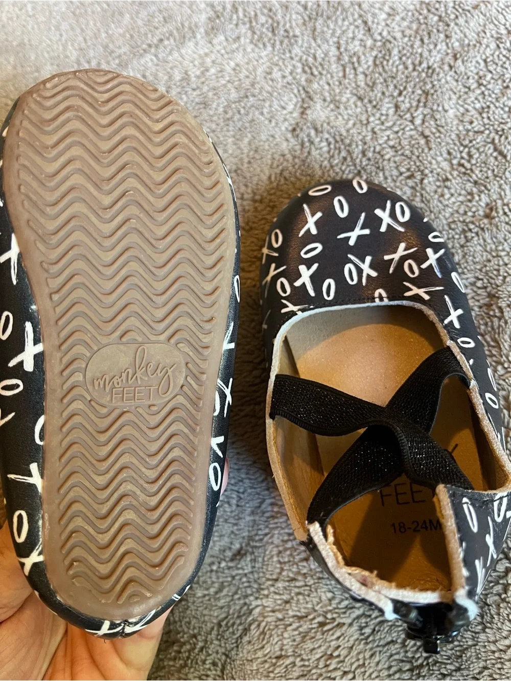 Monkey Feet Girls Black XO Mary Jane Flats with Cross-Strap